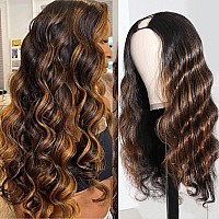 Highlight Ombre U Part Human Hair Wig Body Wave 180 Density U Part Wig Brazilian Virgin Human Hair Wig For Black Women 10A Full