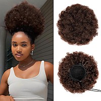 Yeame Afro Puff Drawstring Ponytail For Black Women Short Kinky Curly Afro Ponytail Synthetic Hair Puffs Premium Medium Brown