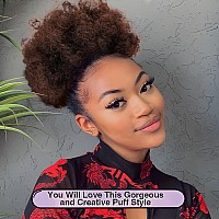 Yeame Afro Puff Drawstring Ponytail For Black Women Short Kinky Curly Afro Ponytail Synthetic Hair Puffs Premium Medium Brown