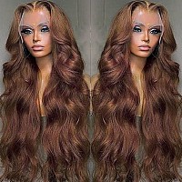 Alipeacock 13X4 Chocolate Brown Lace Front Wigs Human Hair With Baby Hair 180 Density Body Wave Lace Frontal Wigs Pre Plucked Gl