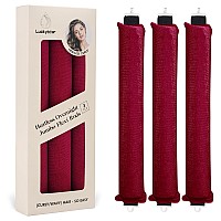 Heatless Overnight Curls Styling Tools Jumbo Flexi Satin Rods To Sleep In For All Hair Types 3Pcs Rose Red