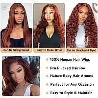 32 Inch Reddish Brown Lace Front Wigs Human Hair Pre Plucked 13X4 Hd Lace Front Wigs Human Hair Brown Body Wave Human Hair Wig 1