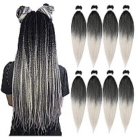 Prestretched Braiding Hair 20 8 Packs Easy Braids Hot Water Setting Synthetic Fiber Crochet Braiding Hair Ombre Black To Gray