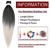 Prestretched Braiding Hair 20 8 Packs Easy Braids Hot Water Setting Synthetic Fiber Crochet Braiding Hair Ombre Black To Gray