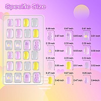 Allstarry 120Pcs 5 Pack Children Nails Press On Preglue Full Cover Butterfly Stripe Gradient Short False Nail Kits Lovely Gift