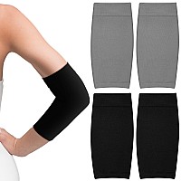 Vicenpal 2 Pairs Full Forearm Tattoo Cover Up Compression Sleeves Band Concealer Support Uv Arm Sleeves For Women Men Gray Bla