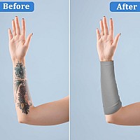 Vicenpal 2 Pairs Full Forearm Tattoo Cover Up Compression Sleeves Band Concealer Support Uv Arm Sleeves For Women Men Gray Bla