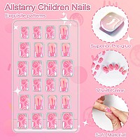 Allstarry 72Pcs 3 Pack Children Nails Press On Preglue Full Cover Bear Sunflower Doughnut Short False Nail Kits Lovely Gift For