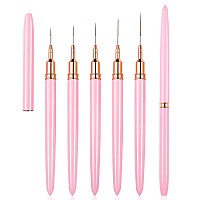 Wokoto 5 Pcs Pink Nail Art Liner Brushes Painting Detail Nail Brushes For Nail Art Tools Set Nail Dotting Drawing Tool For Long