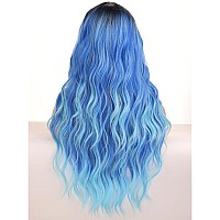 Beron Womens Blue Wigs Long Wavy Hair Wig For Girls Ombre Colored Curly Heat Resistant Synthetic Hair Wigs For Cosplay Party Da