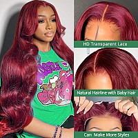 Sweetie 99J Burgundy 13X4 Lace Front Wigs Human Hair 180 Density 32 Inch Body Wave Lace Front Wigs Human Hair Glueless Wigs Hum