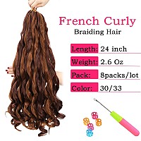 French Curly Braiding Hair 24 Inch 8 Packs Pre Stretched Bouncy Braiding Hair Loose Wavy Braiding Hair Synthetic Hair Extensi