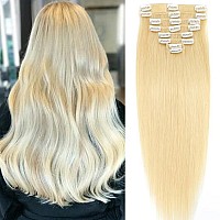 Premium Clip In Hair Extensions Real Human Hair 8Pcs Per Set With 18Clips Double Weft 16 Inch 70G 60 Platinum Blonde