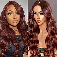 Drosuud Reddish Brown 34Inch Lace Front Wigs Human Hair Pre Plucked 13X6 Hd Body Wave Human Hair Lace Front Wigs Colored Reddish