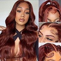 Drosuud Reddish Brown 34Inch Lace Front Wigs Human Hair Pre Plucked 13X6 Hd Body Wave Human Hair Lace Front Wigs Colored Reddish