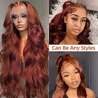 Drosuud Reddish Brown 34Inch Lace Front Wigs Human Hair Pre Plucked 13X6 Hd Body Wave Human Hair Lace Front Wigs Colored Reddish