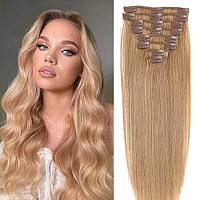 Honey Blonde Clip In Real Human Hair Extensions 90G 22Inch 8Pcs Soft Straight Natural Hair Extensions For Women22 Inch 90G 27