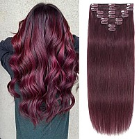 Clip In Hair Extensions 99J Burgundy Double Weft Handmadereal Human Hair 8Pcs Per Set With 18Clips Clip In Extensions For W