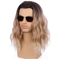 Pattnium Mens Ombre Blonde Wig Long Curly Wavy Middle Length Hair Wig Golden Blonde Halloween Cosplay Costume Party Wigs