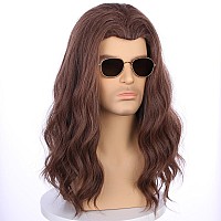 Pattnium Mens Light Brown Wig Long Curly Wavy Wig Middle Length Brown Mixed Blonde Hair Wig Halloween Cosplay Costume Party Wigs