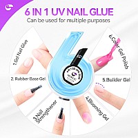 Uv Glue For Nails 6 In 1 Uv Nail Glue With Jelly Gel Polish Base Coatgelike Ec Strong Adhesive For Press On Nails Acrylic Tip