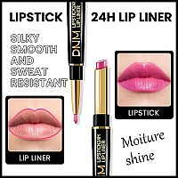 Evpct Dnm 1Pcs Bright Cool Pink Shine Lip Liner And Lipstick Combo Set Kit For Women Moisturizing Glossy Tinted Lip Stick Balm