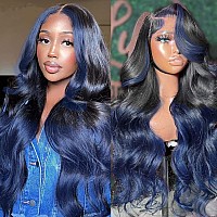 Ombre Blue Lace Front Wigs Human Hair Body Wave 13X4 Skunk Stripe Royal Blue Lace Front Wigs 28 Inch 1Bblue Ombre Lace Front Wi