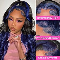 Ombre Blue Lace Front Wigs Human Hair Body Wave 13X4 Skunk Stripe Royal Blue Lace Front Wigs 28 Inch 1Bblue Ombre Lace Front Wi