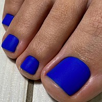 Matte Deep Blue Square Press On Toenails Short Solid Fake Toenails Acrylic Toe Nails Natural Artificial Toenails For Women Girls