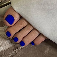 Matte Deep Blue Square Press On Toenails Short Solid Fake Toenails Acrylic Toe Nails Natural Artificial Toenails For Women Girls