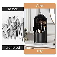 Yoolens Makeup Brush Holder Organizer With Lid360 Rotating Clear Dustproof Makeup Brushes Organizer For Vanity Desktop Bathroom