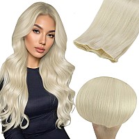 Full Shine Genius Weft Human Hair Extensions Remy Straight Hair Hand Tied Weft Extensions Remy Hair Color White Blonde Sew In Ex