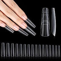 Inenk Xxl Coffin Nail Tips Full Matte Clear Full Cover Coffin Press On Nail With Auxiliary Positioning Line For Acrylic Nails S