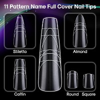 Inenk Xxl Coffin Nail Tips Full Matte Clear Full Cover Coffin Press On Nail With Auxiliary Positioning Line For Acrylic Nails S