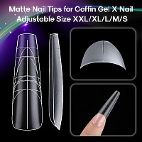 Inenk Xxl Coffin Nail Tips Full Matte Clear Full Cover Coffin Press On Nail With Auxiliary Positioning Line For Acrylic Nails S