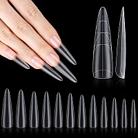 Inenk Xxl Stiletto Nail Tips Full Matte Clear Full Cover Stiletto Press On Nail With Auxiliary Positioning Line For Acrylic Nai