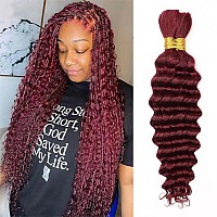 Burgundy Human Braiding Hair For Boho Braids Bohemian Knotless 99J Wet And Wavy Deep Wave Curly Curls Bulk Human Hair No Weft 2