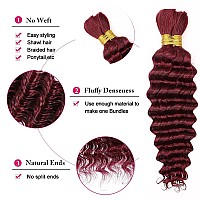 Burgundy Human Braiding Hair For Boho Braids Bohemian Knotless 99J Wet And Wavy Deep Wave Curly Curls Bulk Human Hair No Weft 2