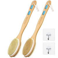 Popchose Shower Brush With Soft And Stiff Bristles Dualsided Long Handle Back Scrubber Bath Brush Body Exfoliator For Wet Or D