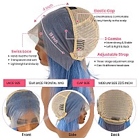 16Inch 13X4 Lace Front Bob Wig Light Blue Human Hair 180 Density Brazilian Hair Pre Plucked With Baby Hair Hd Transparent Lace