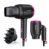 Wavytalk Hair Dryer With Diffuser Foldable Hair Blow Dryer 1600W Lightweight Diffuser Hair Dryer For Curly Hair Black