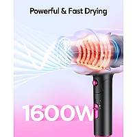 Wavytalk Hair Dryer With Diffuser Foldable Hair Blow Dryer 1600W Lightweight Diffuser Hair Dryer For Curly Hair Black