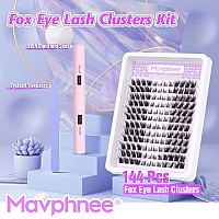 Fox Eye Lash Extension Kit L Curl Eyelash Extensions Kit Cat Eye Individual Lashes Kit 144 Pcs Fluffy Wispy Lash Clusters With L