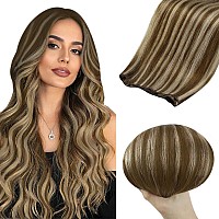 Full Shine Genius Weft Hair Extensions Real Hair Color Medium Brown Highlight Honey Blonde Sew In Hair Extensions Hand Tied Weft