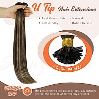 Sunny U Tip Hair Extensions Human Hair Medium Brown Balayage Caramel Blonde With Highlight Keratin Hair Extensions Brown Balayag