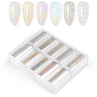 10 Sheets Holographic Nail Art Foil Transfer Stickers Metallic Color Print Nail Decals 3D Selfadhesive Stickers Diy Manicure