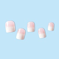 Maigitur White Ombre Press On Nails Short Square Fake Nails With Design Pink Gradient Glue On Nails Glossy Acrylic Artificial Na