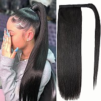 Straight Long Ponytail Extension Human Hair With Magic Paste Warp Around Human Hair Ponytail For Women Real Human Hair Ponytail