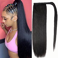 Sakalaka Ponytail Extension Human Hair Straight Magic Paste Brazilian Virgin Long Straight Wrap Around Ponytail Human Hair Ponyt