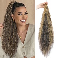 Gx Beauty 32 Inch Flexible Wrap Around Ponytail Extension Long Corn Wave Curly Ponytail Extension Natural Pony Tail Synthetic Ha